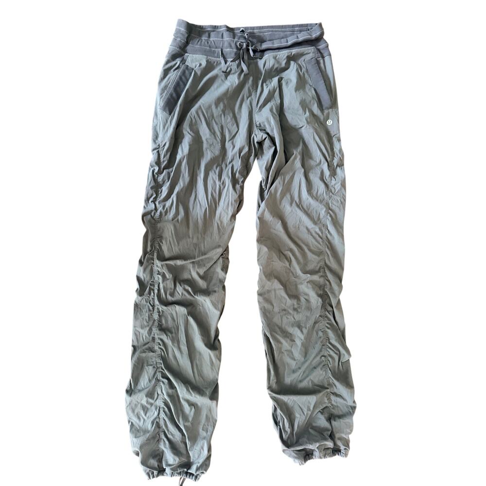 Lululemon Dance Studio Pants Womens 10 Gray Lined Drawstring Ruched Leg Athletic
